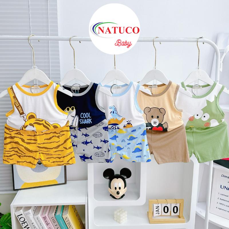 Bộ Quần Áo Trẻ Em Ba Lỗ hiệu NATUCO Cho Bé Trai Bé Gái 8-27 kg Vải Thun Lạnh Mềm Mát BL-IN69