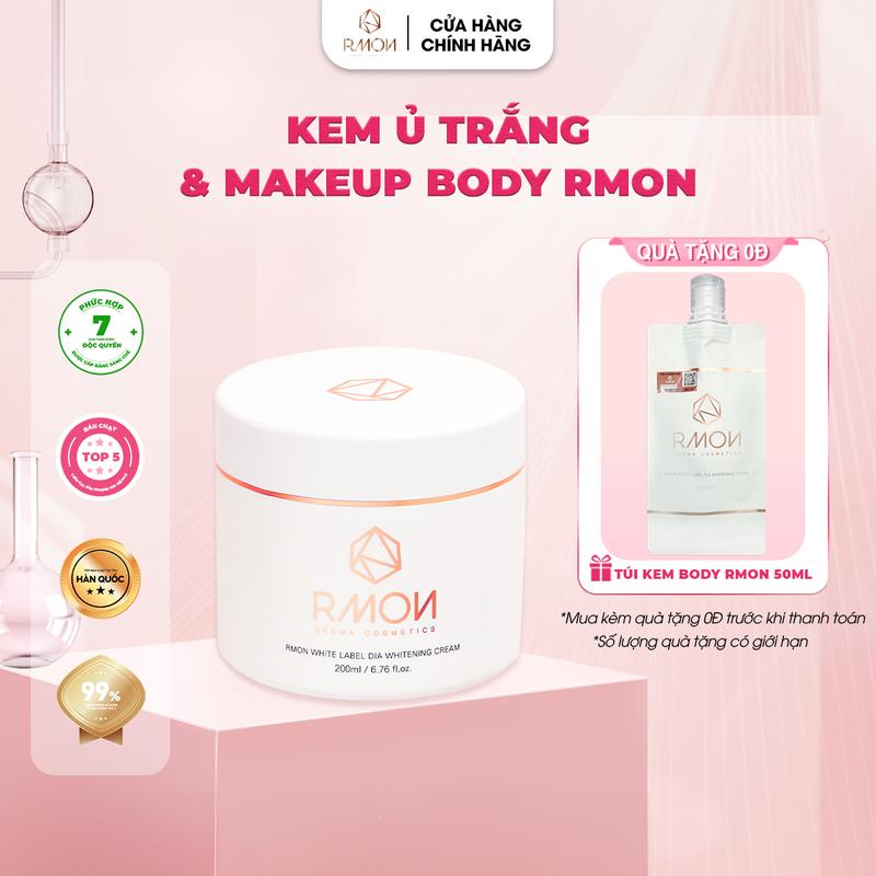 [Tặng Túi Kem Rmon 50ml] Kem Giúp Ủ Trắng và Hỗ Trợ Make-Up Da Body RMON White Label Dia Whitening Cream 200ml
