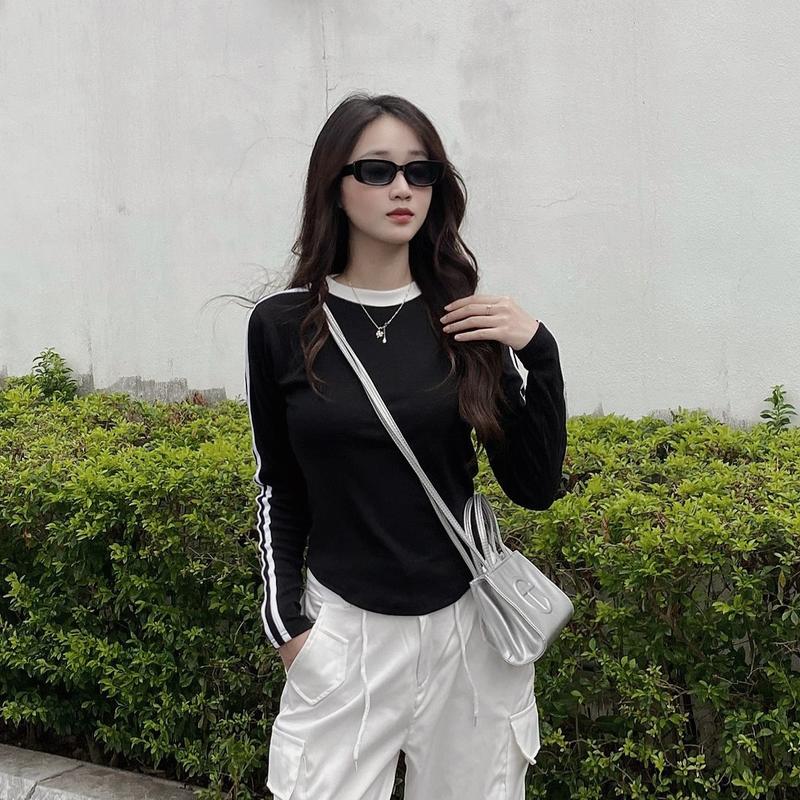  Áo Thun Dài Tay Sọc Line 3 Màu Hack Eo Ôm gọn MDA09 Top Nữ 