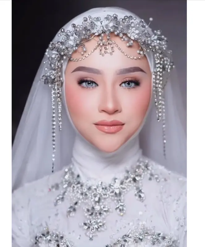 Crown / Bando Pengantin / Hiasan Kepala / Aksesoris Wedding / Bando Mutiara Permata / Headpiece, Mahkota Perempuan Putih Rose Biru Gold Pink 2