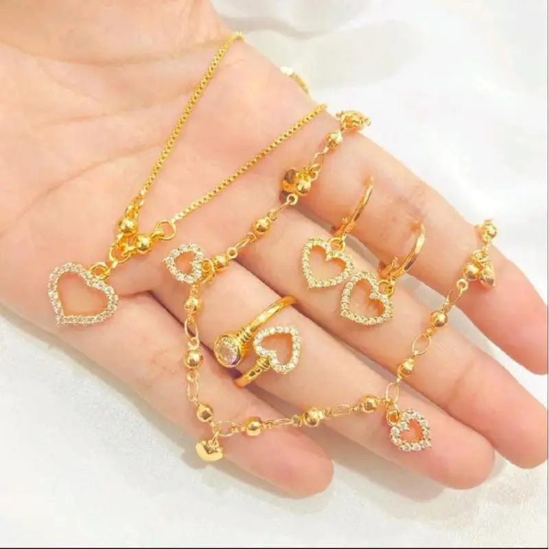 Set Perhiasan Love Senada Titanium Gold Wanita Dewasa 24K