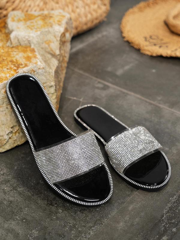 Summer 2024 Women's Fashion Rhinestone Decor Slide Sandals, Casual Summer Outdoor Flat Sandals for Vacation, New Trendy Lightweight Shoes for Beach 8
