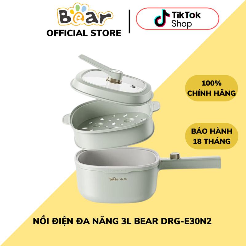 Nồi Điện Đa Năng Bear DRG-E30N2, Dung Tích 3L, Công Suất 1000W, Nấu Lẩu/Cháo/Chiên/Xào/Hấp Đều Được, Tiện Lợi, Vừa Nấu Vừa Hấp, Dung Tích Lớn, Lớp Chống Dính Bằng Sứ Cao Cấp, Bảo Hành 18 Tháng Nồi Lẩu Nồi Lẩu Điện Nấu Ăn