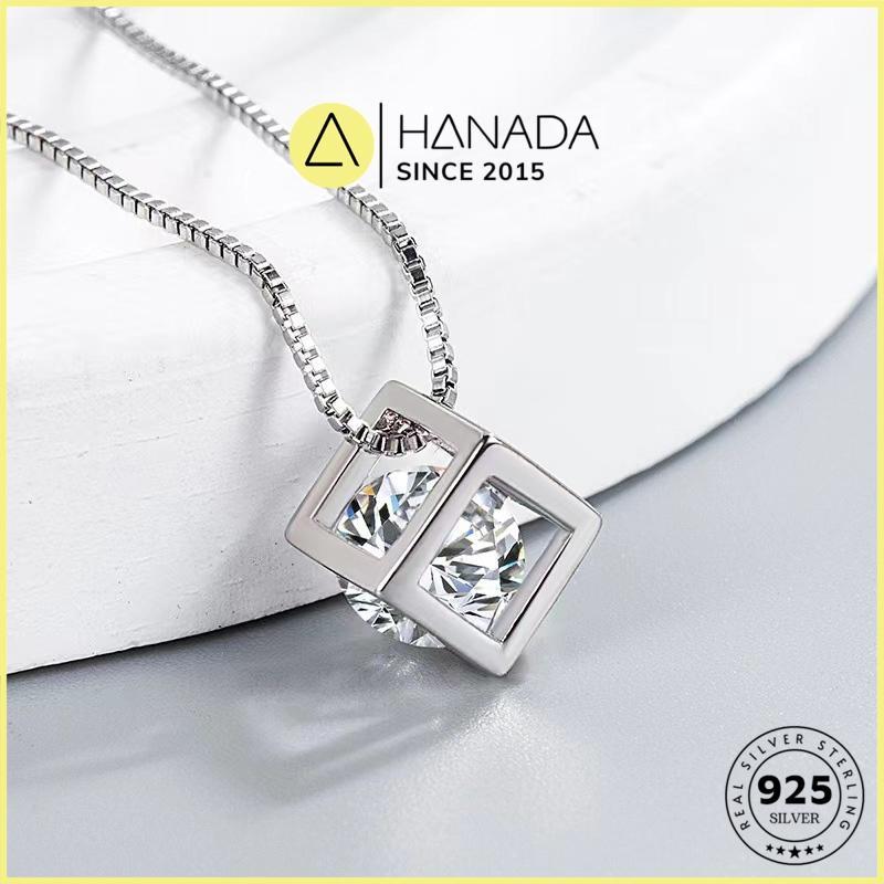 [BH TRỌN ĐỜI] Dây Chuyền Bạc 925 Hanada Vuông Đá Trang Sức Bạc Thời Trang Vòng Cổ Lập Phương Một Đá 0160 G4 1
