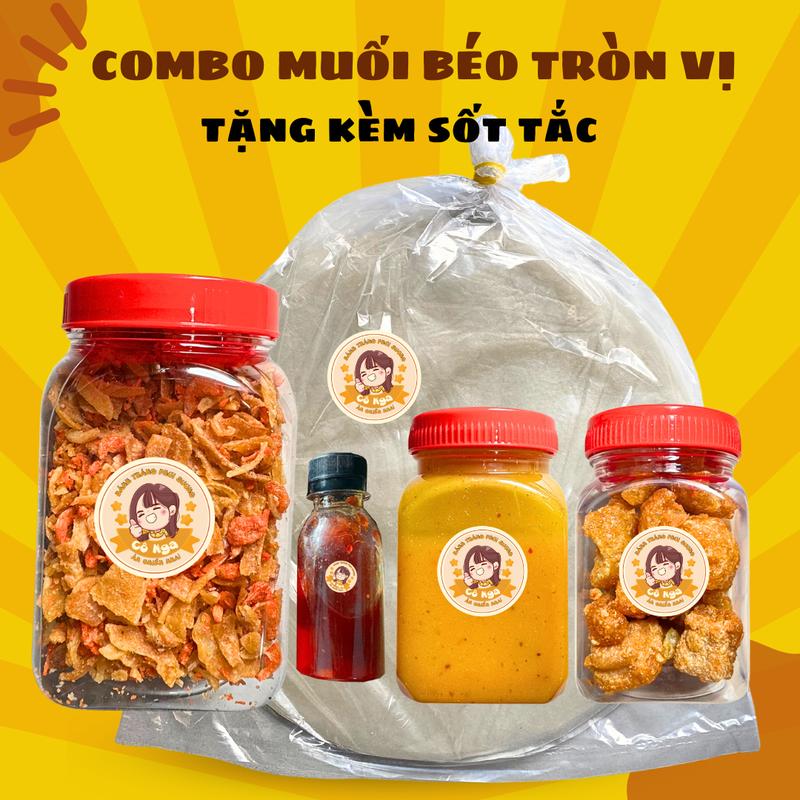 COMBO muối béo 5 món tròn vị: Bánh tráng phơi sương muối béo ruốc hành phi tóp mỡ tặng kèm sốt tắc