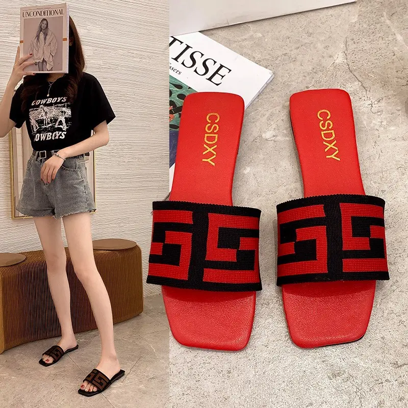European and American Fashion Flat Slippers 2025 One-Strap Elastic Band Casual Fashion Home Outdoor Beach Women's Slippers