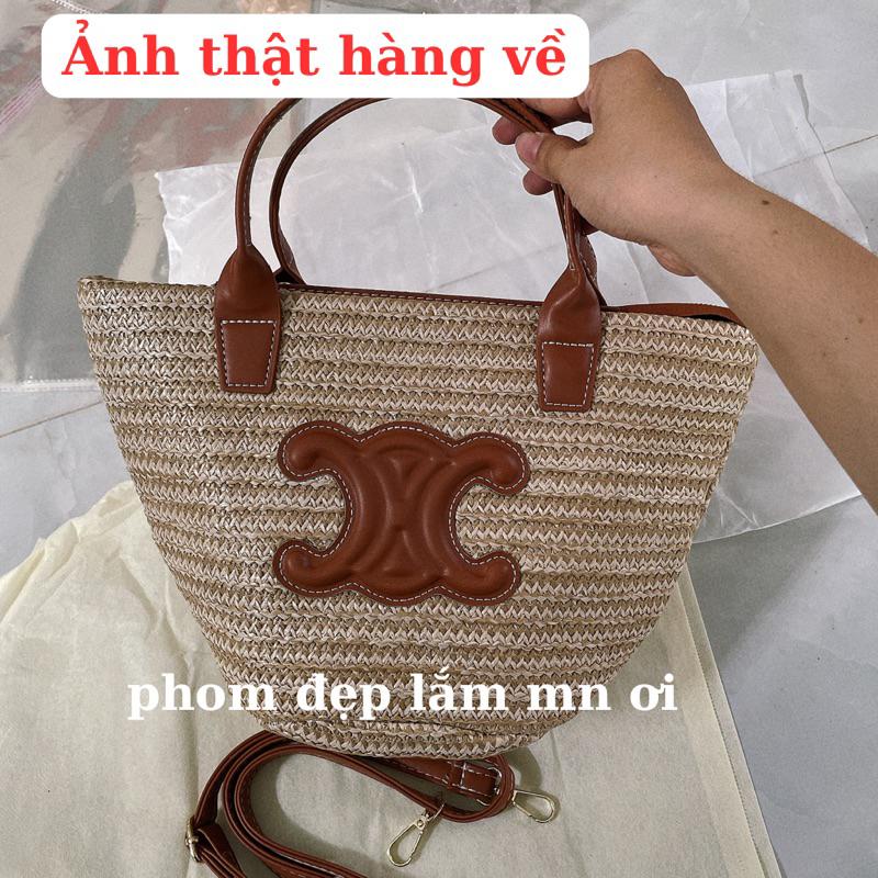 Túi cói logo da chữ X có quai xách và dây đeo chéo tháo rời kèm khoá kéo tiện lợi 1