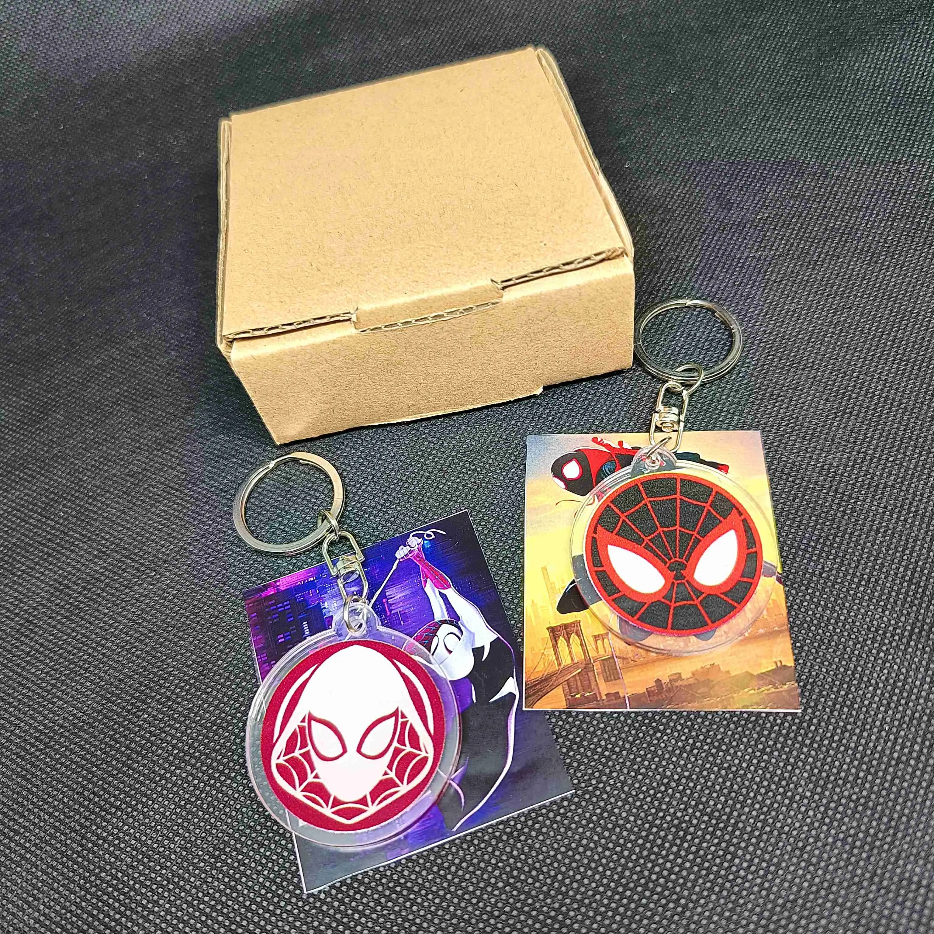 Premium 2sisi Print UV Gantungan Kunci Akrilik Acrylic Miles Morales and Gwen Stacy Spider Verse Couple Keychain Charm Bandul Liontin BFF