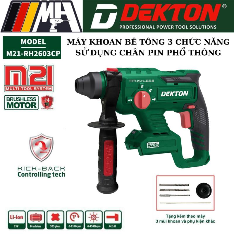 CHÍNH HÃNG Máy Khoan Bê Tông Pin Dekton M21-RH2603CP | 21V Không Chổi Than Brushless 3 Chức năng