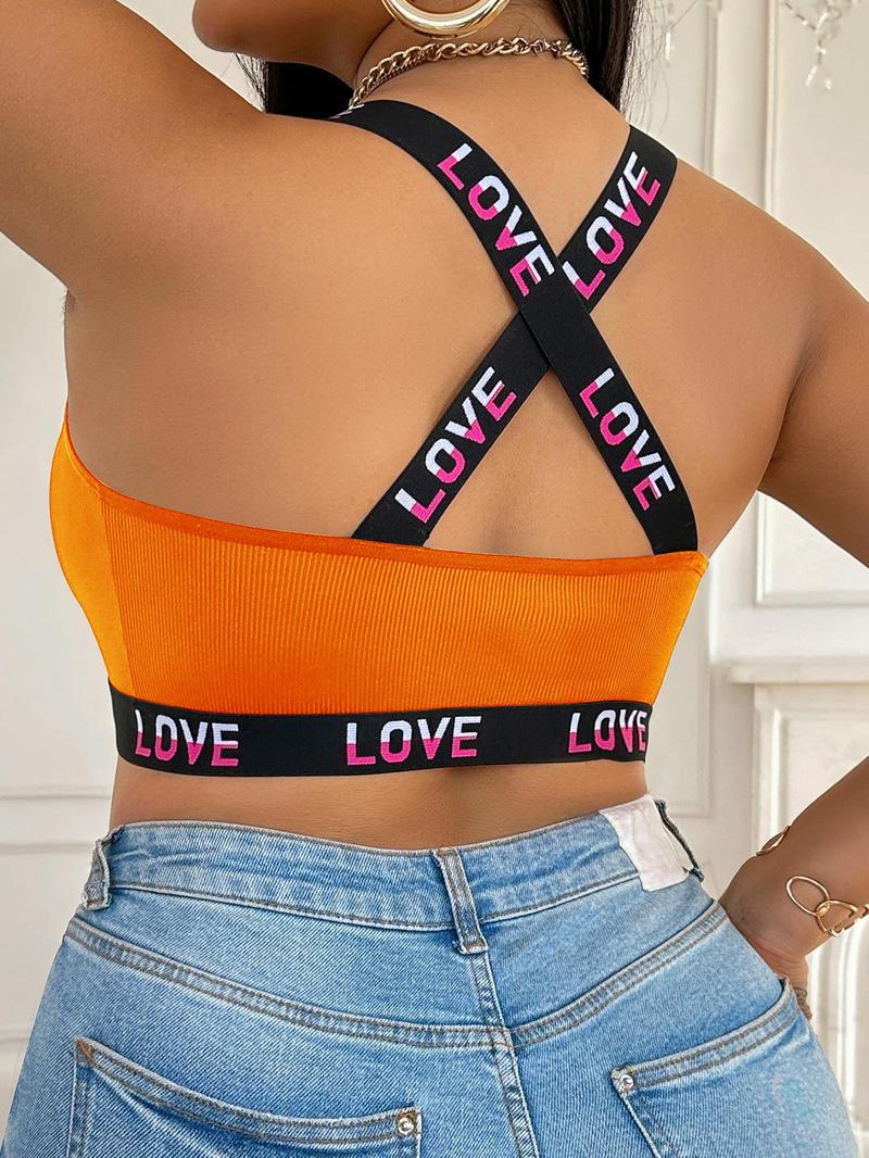 Product Introduction of 【Plus Size】 Letter Tape Bralette, Casual Comfortable Breathable Wireless Bra for Daily Wear, Women's Plus Size Lingerie for All Seasons, Bralettes 7