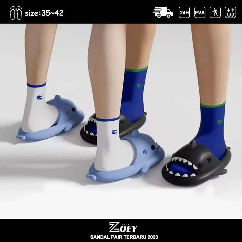 Sandal hiu pria dewasa 2024 paling awet Sendal slop pria karet terbaru murah Sendal selop wanita empuk kece slip on Rumah EVA indoor outdoor 6