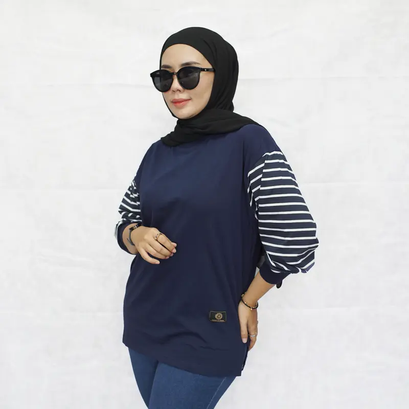 XVLORE Kaos atasan lengan panjang  Wanita PREMIUM OverSize Polos  tangan Stripe salur REAL PICT nyaman Baju Basic Katun combed Simple Distro 7