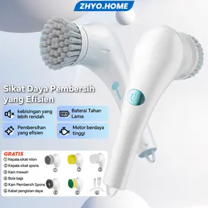 Sikat Pembersih Listrik Tanpa Kabel Genggam 5-in-1 Sikat Pembersih Tahan Air Sepenuhnya Otomatis untuk Penggunaan di Rumah