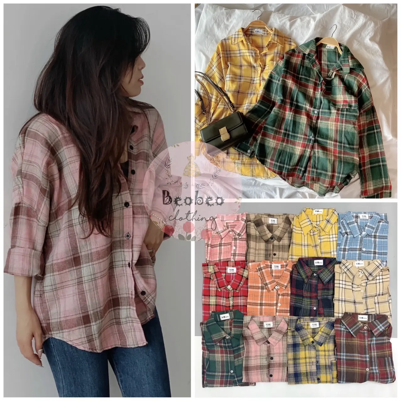 Áo sơ mi oversize caro nhiều màu ulzzang