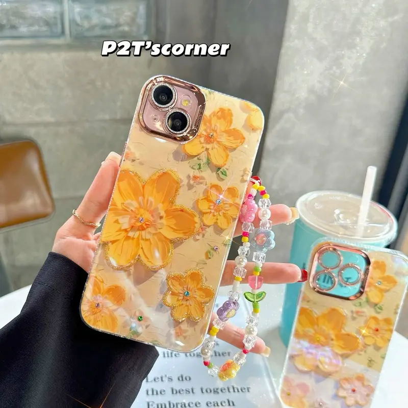 Ốp Lưng IP , Hoa Vàng Hologram Viền Vàng Si Mạ , Lưng Cứng Viền Dẻo 1