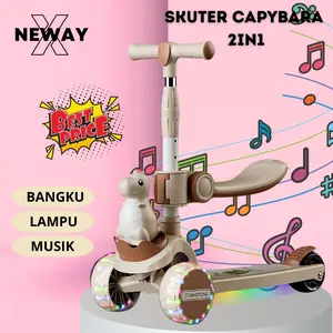 NewayX Skuter Mainan Anak Kapibara 2 in 1 Scooter Lipat 2in1 Capybara Bangku Roda Tiga Musik Lampu Toys