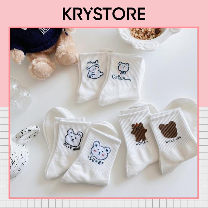 Set 5 đôi tất vớ cổ cao trắng hình Gấu Cute TC24