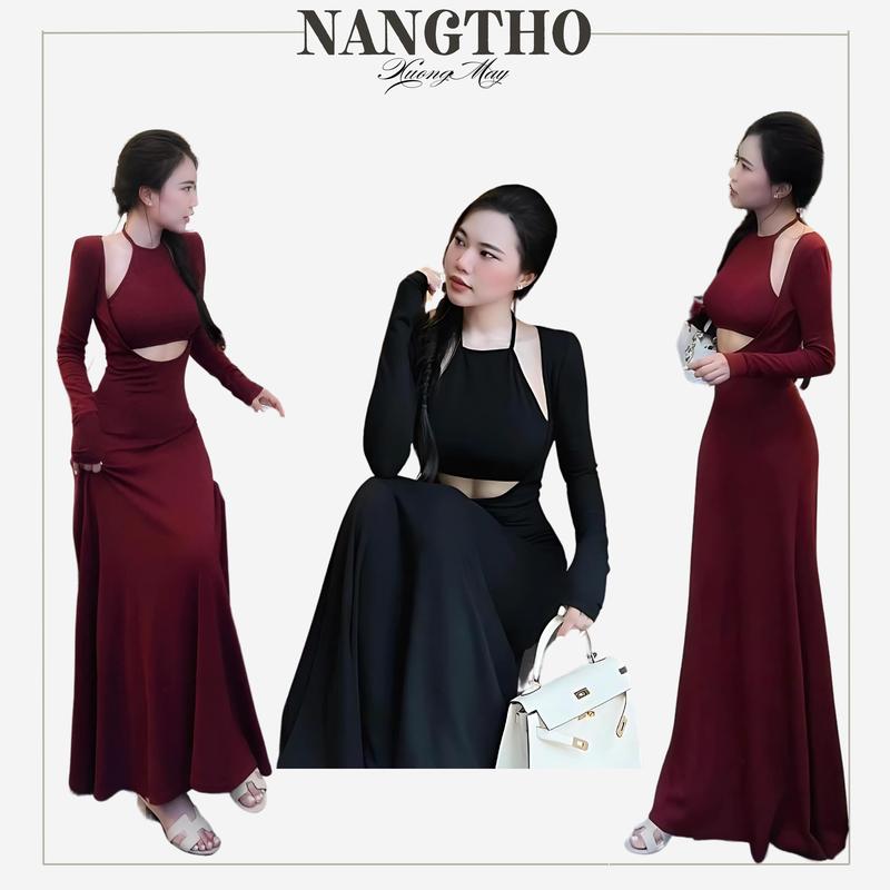 D313 [Kèm Yếm] Đầm khoác Tay Dài Kèm Yếm Chất Thun Gân Trung Nữ Kem