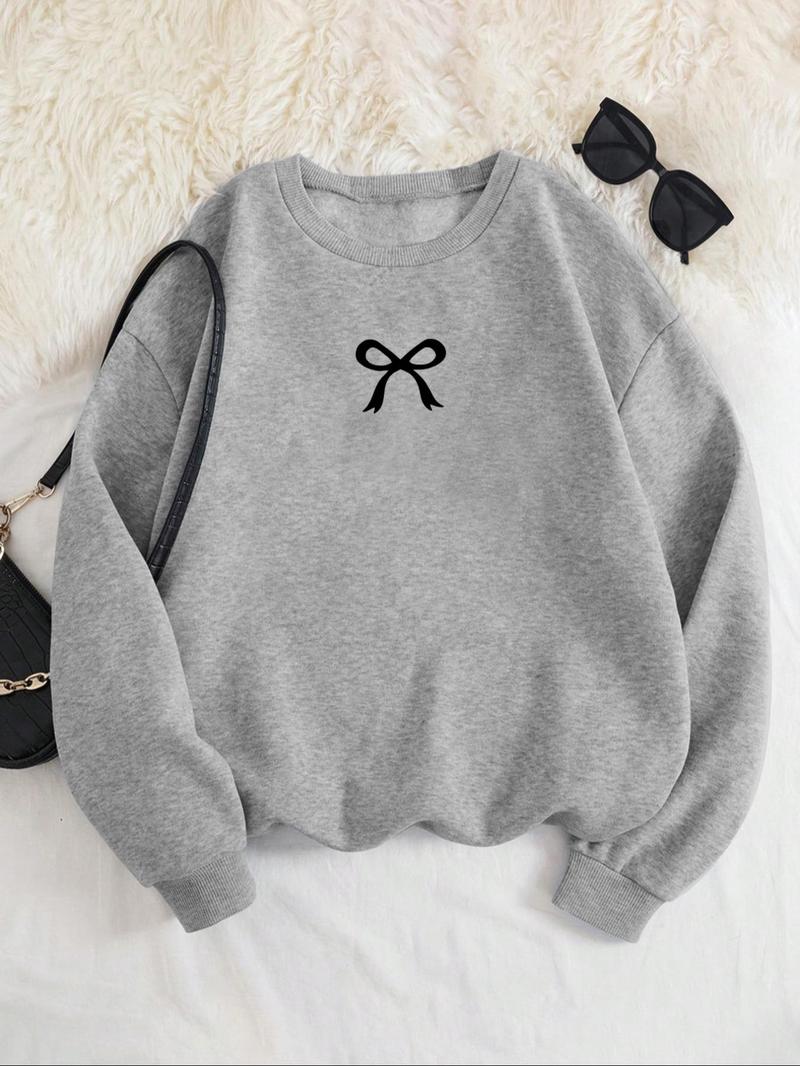 Product Introduction of Women's Bow Print Crew Neck Sweatshirt, Casual Long Sleeve Pullover for Daily Wear, Ladies Clothes for All Seasons 4