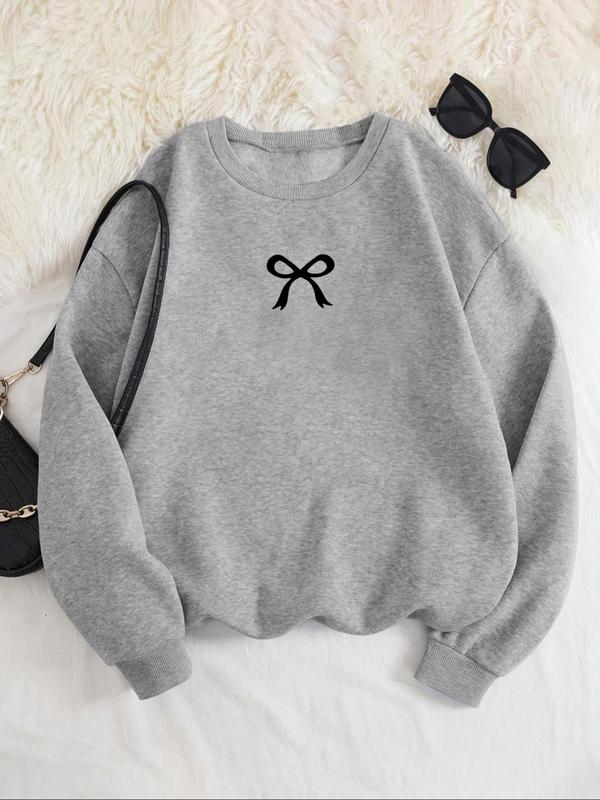 Women's Bow Print Crew Neck Sweatshirt, Casual Long Sleeve Pullover for Daily Wear, Ladies Clothes for All Seasons 3