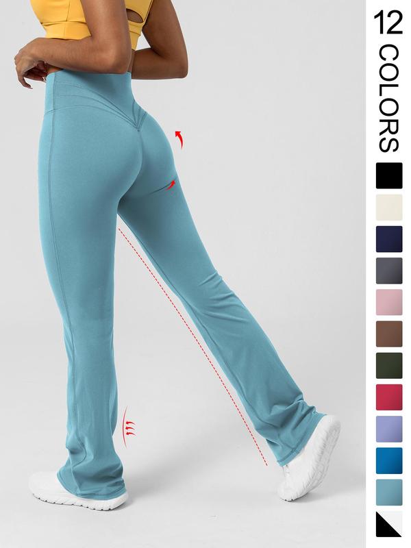 Women's Basic Plain High Waist Slim Flare Leg Yoga Pants, Solid Bell Bottom Sports Trousers for Workout Gym Fitness, Women's Joggers 6