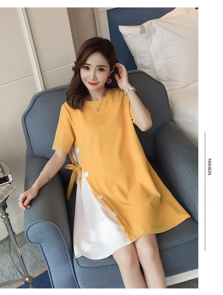 Product Introduction of Pregnant women's summer dress top loose large size Korean style bottoming shirt short sleeve mid-length T-shirt pregnant women's skirt pink  dress wrap  dress 13