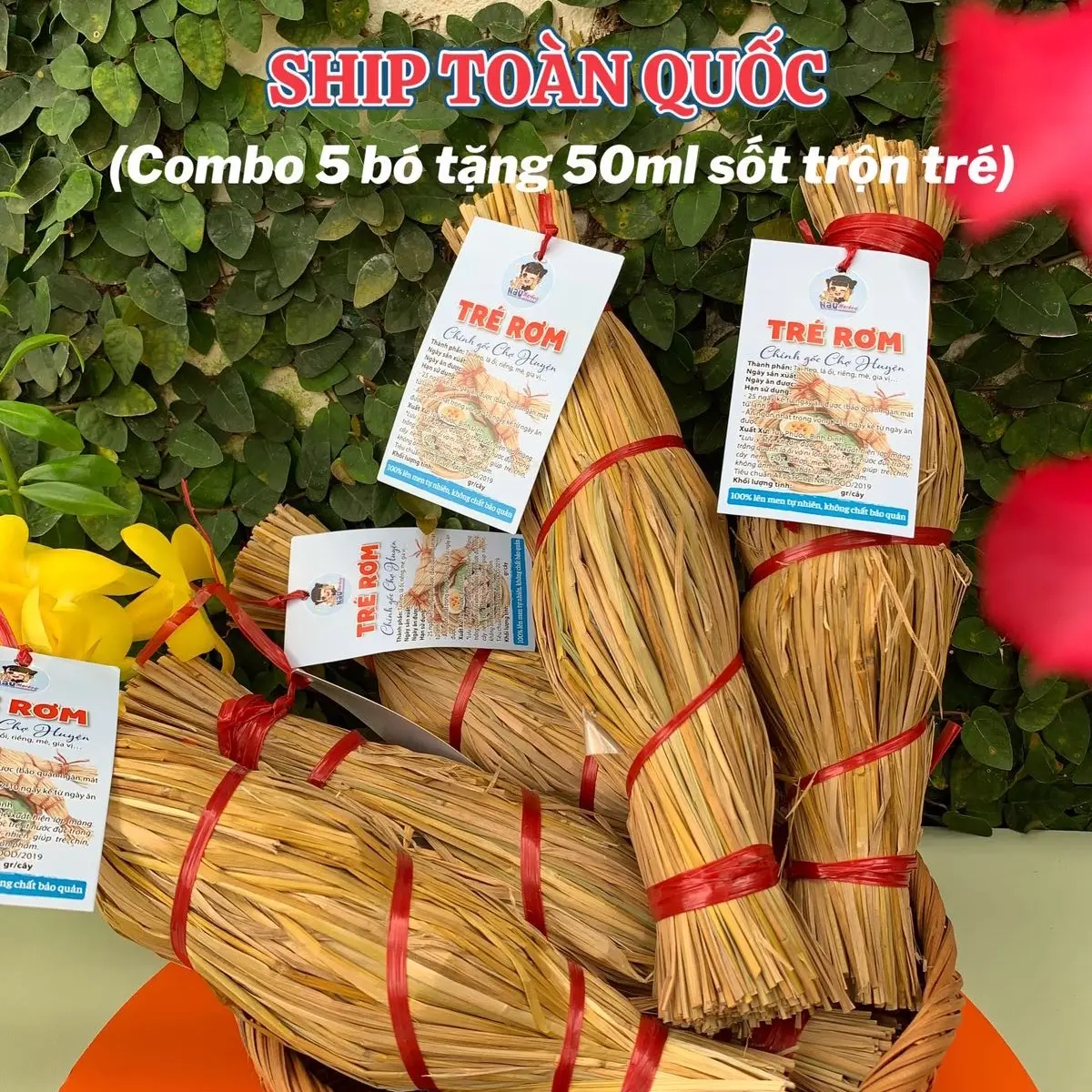 [Tặng 50ml sốt] 5 BÓ TRÉ RƠM, Tré Bình Định, Đặc Sản Bình Định, Nẫu Market 100gr/bó, tặng 50ml sốt trộn tré. spicy box