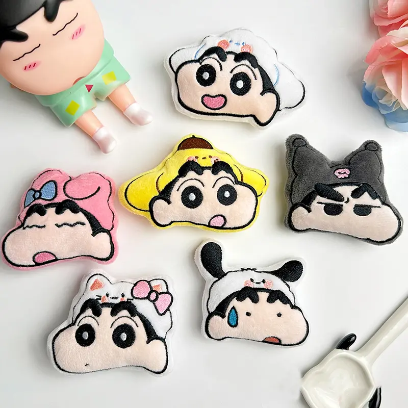 Cartoon Anime Crayon Shin-Chan Sanrio Head Cover Keychain For Women Girls Kawaii Backpack Decoration Plush Pendant Keychain Gift