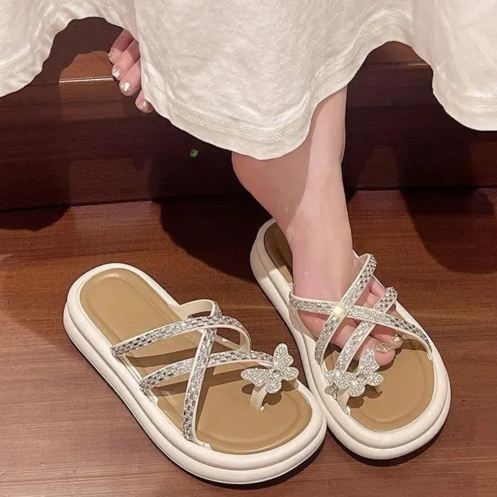 AM6065-Dép nữ xỏ ngón đính đá hình bướm, thời trang kiểu hàn quốc, đi biển mua hè đế 3cm, chuẩn size, DéP Shoes GiàY Đồng