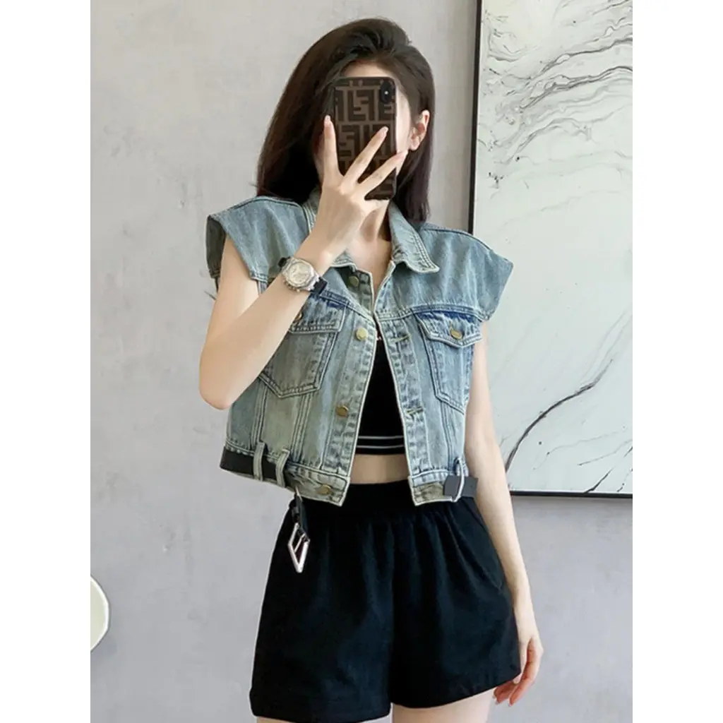 Jlookco_ B518 VEST JEANS GAYA KOREA VEST PREMIUM ADA BELT