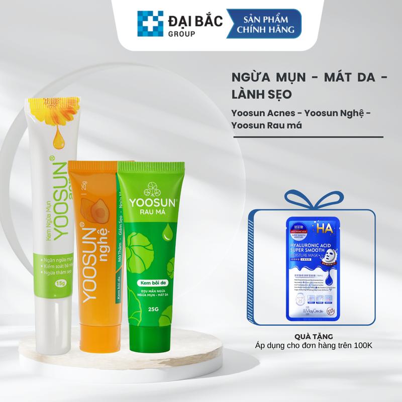 Combo 3 tuýp YOOSUN Acnes, Rau má, Nghệ kem ngừa mụn, mát da, lành sẹo