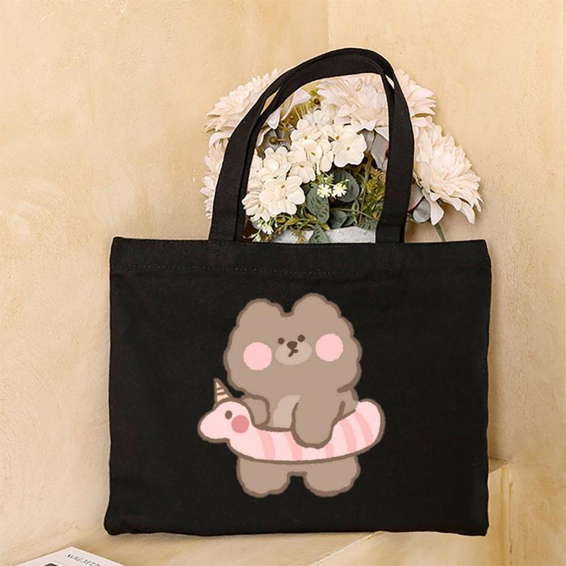 Product Introduction of Cute Cartoon Teddy Bear Printed Canvas Horizontal Handbag Fashionable Versatile One Shoulder Storage Bag 44