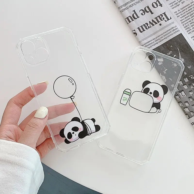 Soft Case TPU Transparan Motif Kartun Panda Lucu untuk iPhone 15 14 13 12 11 Pro Max X XR XSMAX 7P 7G 1