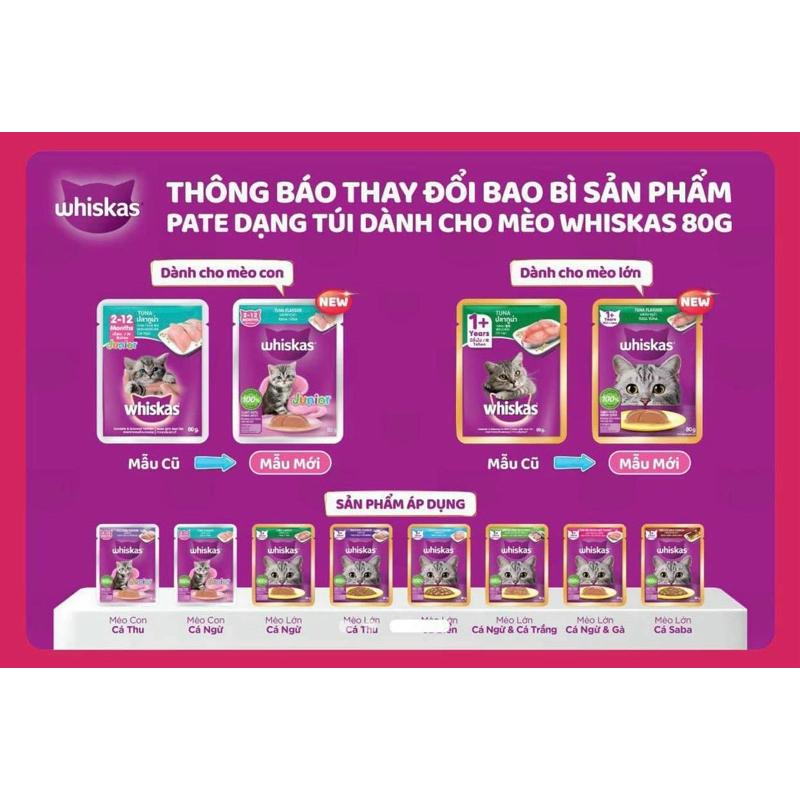 Whiskas Thức ăn ướt Mèo 80g - Pate Mix Vị Whiskas Baby - Thùng 24 Gói - Bổ Sung Nước & Protein Dưỡng Chất Hoàn Thiện - Cho Mèo Con & Lớn - Chất Lượng Cao từ Thái Lan
