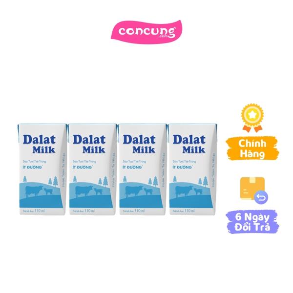 Thùng sữa tươi tiệt trùng Dalat Milk ít đường 110ml lốc 4 hộp
