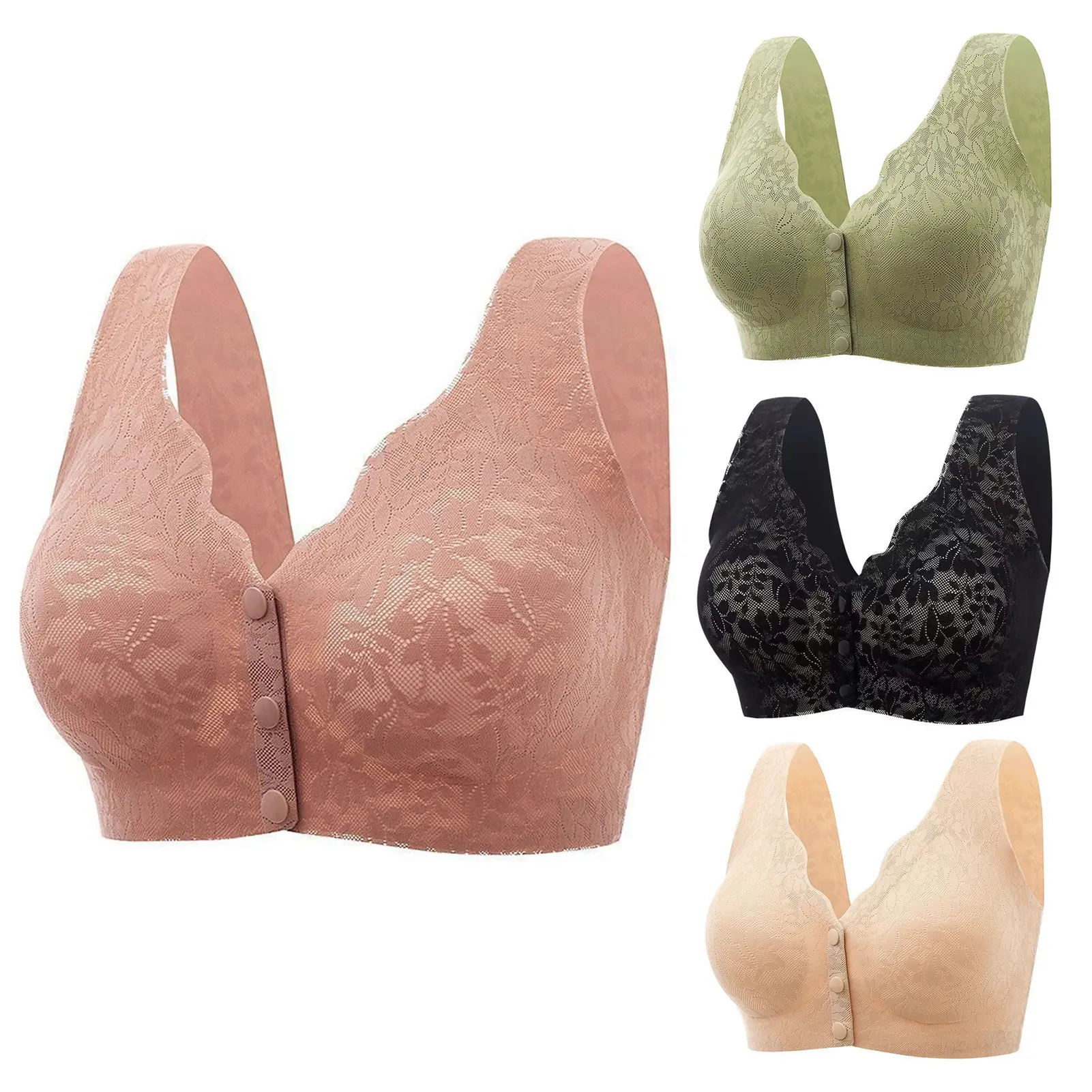 Mieeuo Women Bra Sexy Lace Front Closure Underwear Comfortable Wide Shoulder Strap Brassiere for Daily Wear