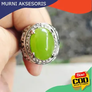 Murni Aksesoris. Cincin Batu Akik Kalsedon Hijau Anggur Ring Titanium Anti Karat / Cincin Batu Kalsidon Hijau Muda / Green Agate Chalcedony High Quality.