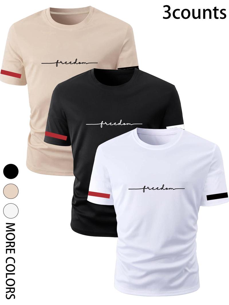 Product Introduction of 【Plus Size】 Men's Letter Print Tee, Regular Fit Casual Short Sleeve Round Neck T-shirt for Summer, Men's Plus Size Clothing for Daily Wear 1