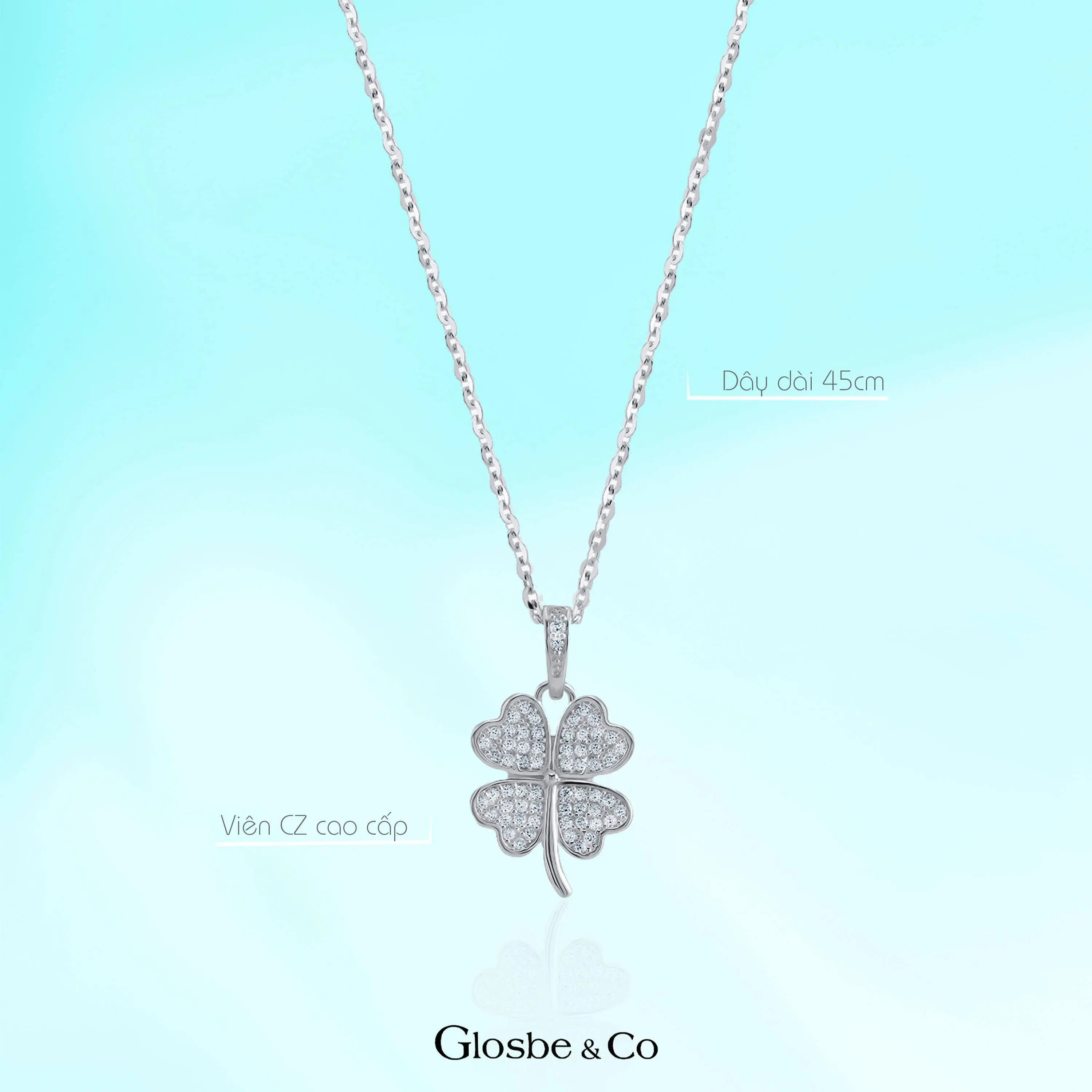 Dây Chuyền Glosbe Bạc Cỏ Bốn Lá Đính Đá, Dây Chuyền + Hộp Quà Tặng, quà tặng nhân dịp Valentine, 8/3,...