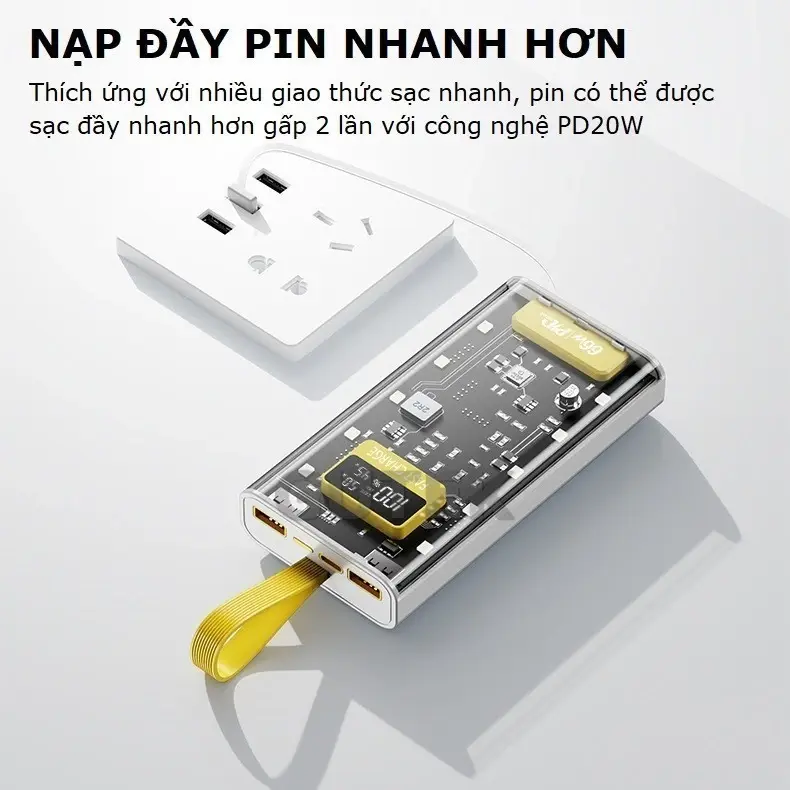 Sạc Pin Dự Phòng 30.000mah Tặng cáp 4 in 1 Sạc Nhanh PD22.5W Tích Hợp 4 Dây Sạc - Đèn Led Chiếu Sáng SP01 sạc  dự 100w 5