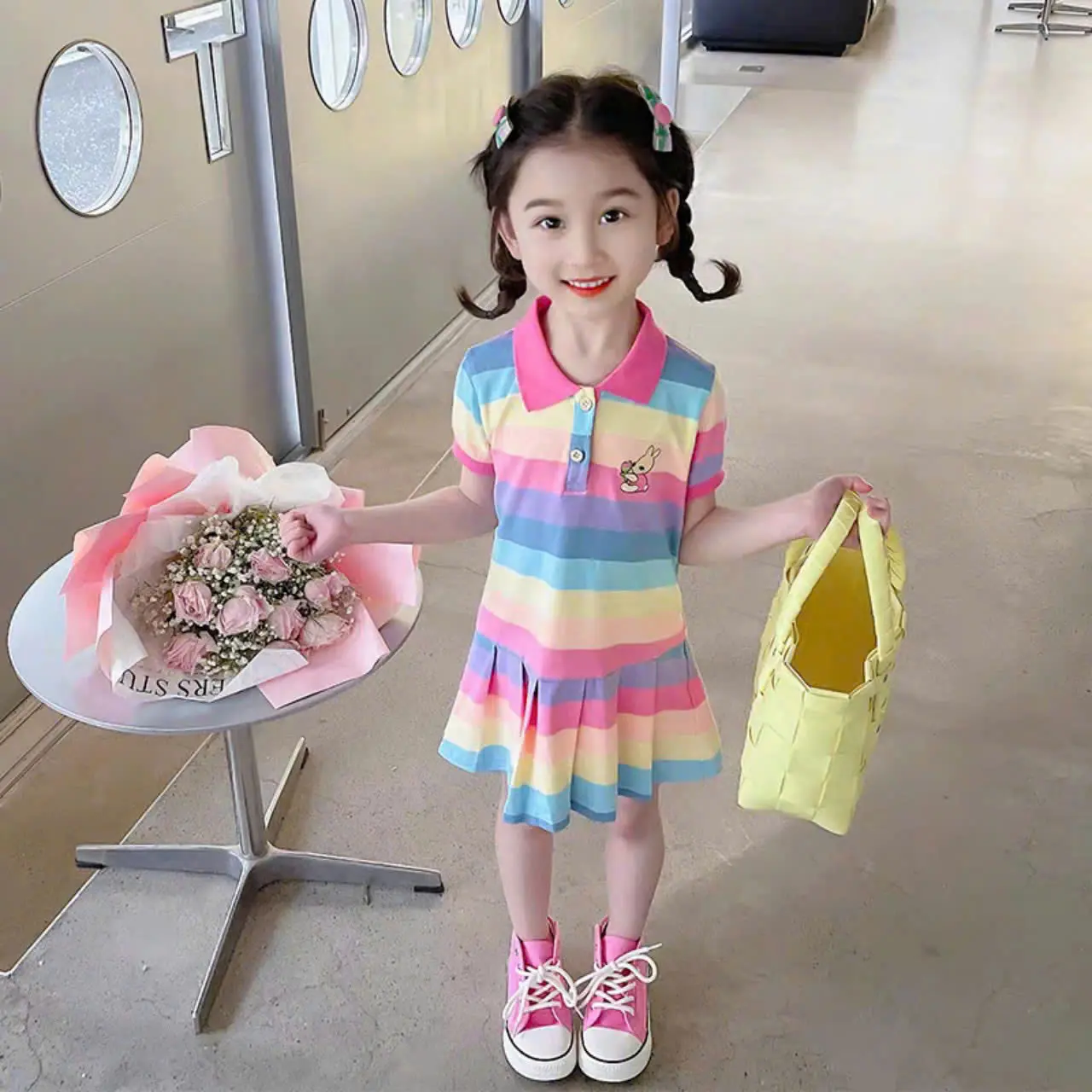 VÁY XÒE CẦU VỒNG HỌA TIẾT THÊU CHO BÉ GÁI 9-35KG.