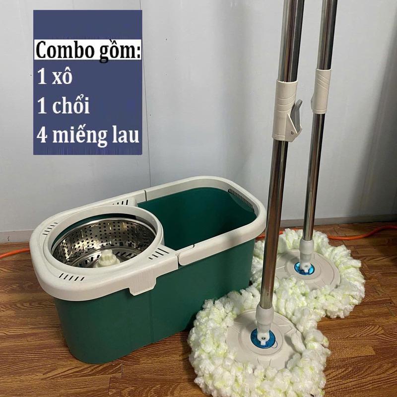 Bộ Lau Nhà Xoay 360 Độ ( 1 thùng + 1 cây lau + 4 bông lau ) Có 4 Bánh Xe Di Chuyển - Thùng Nhựa ABS Cứng, Bảo Hành 6 Tháng - Lau Sàn, Cây Lau cayla umini bola unhatuvat cây lau nhà tự vắt giay rut