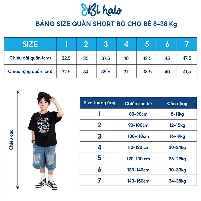 Product Introduction of Quần Jean Bé Trai BL HALO 8-38Kg (2-9 Tuổi) Quần Short Bò Chất Mềm Mại Quần Bò Lửng Dáng Suông Thoải Mái Vận Động QSB19 0