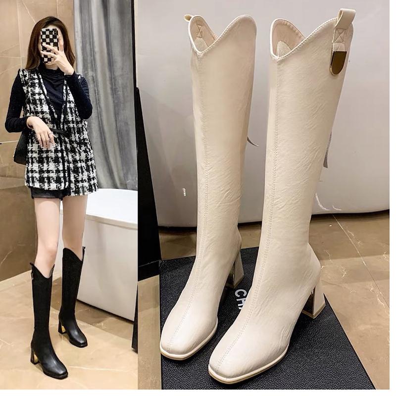Bốt Đùi nữ đính khuy đồng đế cao 7cm dáng Lindis mã 801 bốt đùi Shoes GiàY Boot