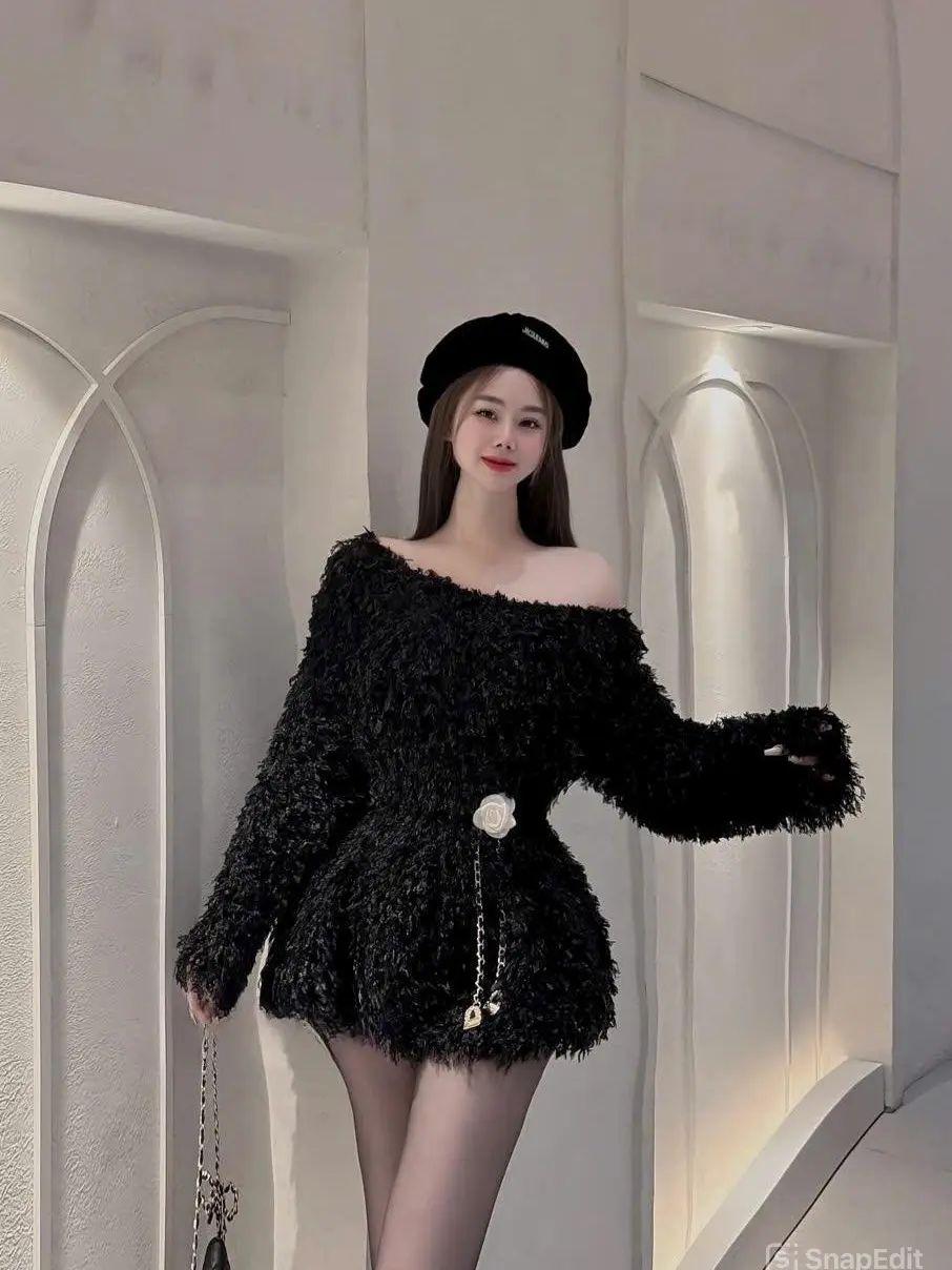 [ TẶNG ĐAI ] Áo tua rua lệch vai tay dài dáng dấu quần, sang chảnh loại đẹp Women Dress