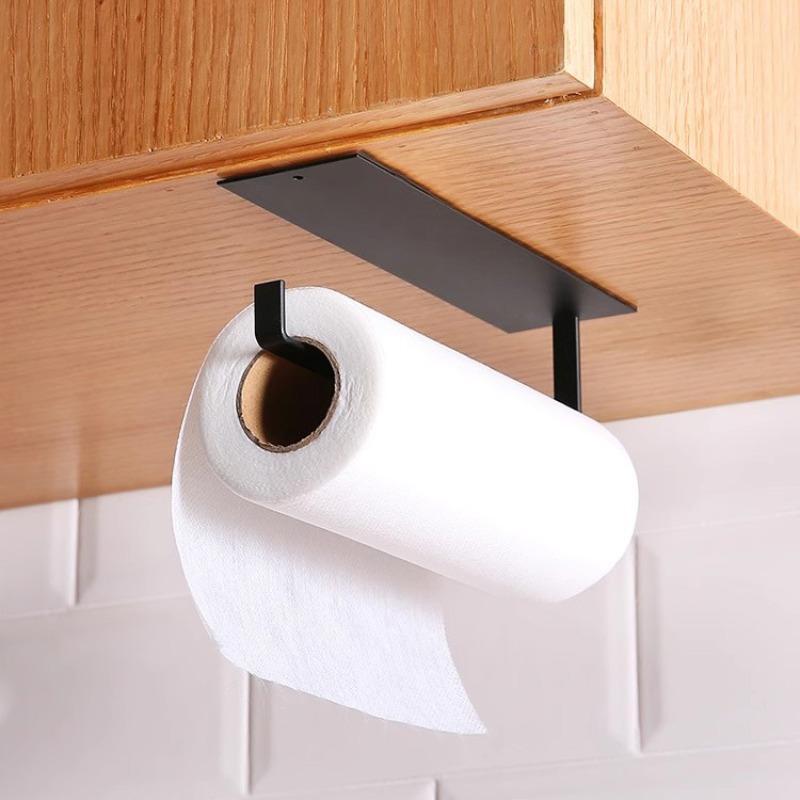 Product Introduction of Self-adhesive Tissue Storage Rack, 1 Count Wall Mounted Paper Towel Holder, Punch Free Storage Organizer for Bathroom Kitchen 0