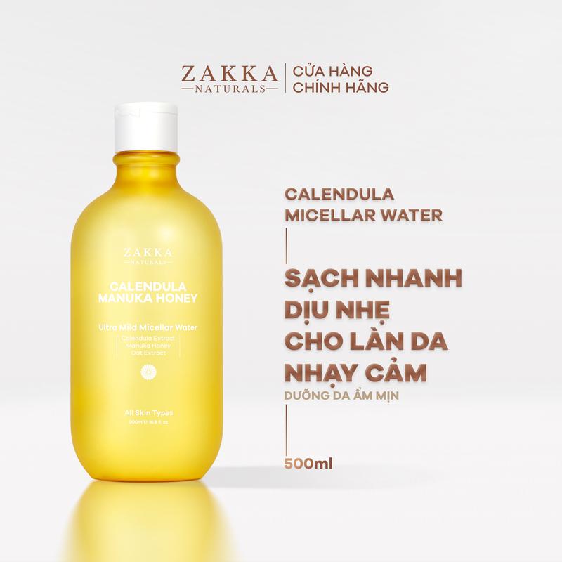 Nước Tẩy Trang Cúc Và Mật Ong Zakka Naturals Nhẹ Dịu Dành Cho Da Nhạy Cảm Calendula & Manuka Honey Ultra Mild Micellar Water 500ml