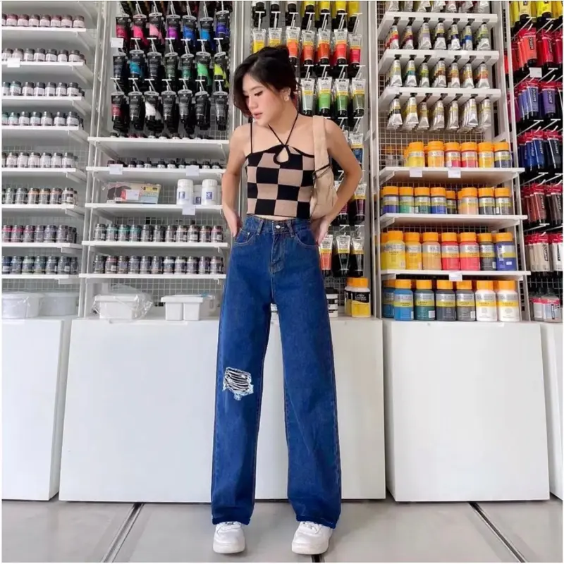 MISU STORE - Celana Kulot Jeans Sobek - Celana Kulot Loose Jeans Destoy Vania - Kulot Jeans Ripped Jeans TGH 2