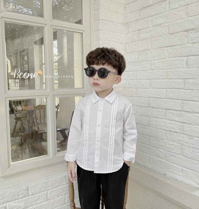  Áo sơ mi dài tay Beemo cho bé trai xếp li nổi  không kèm cà vạt  vải thô Hàn cao cấp mặc đi học đi chơi B23409AD 