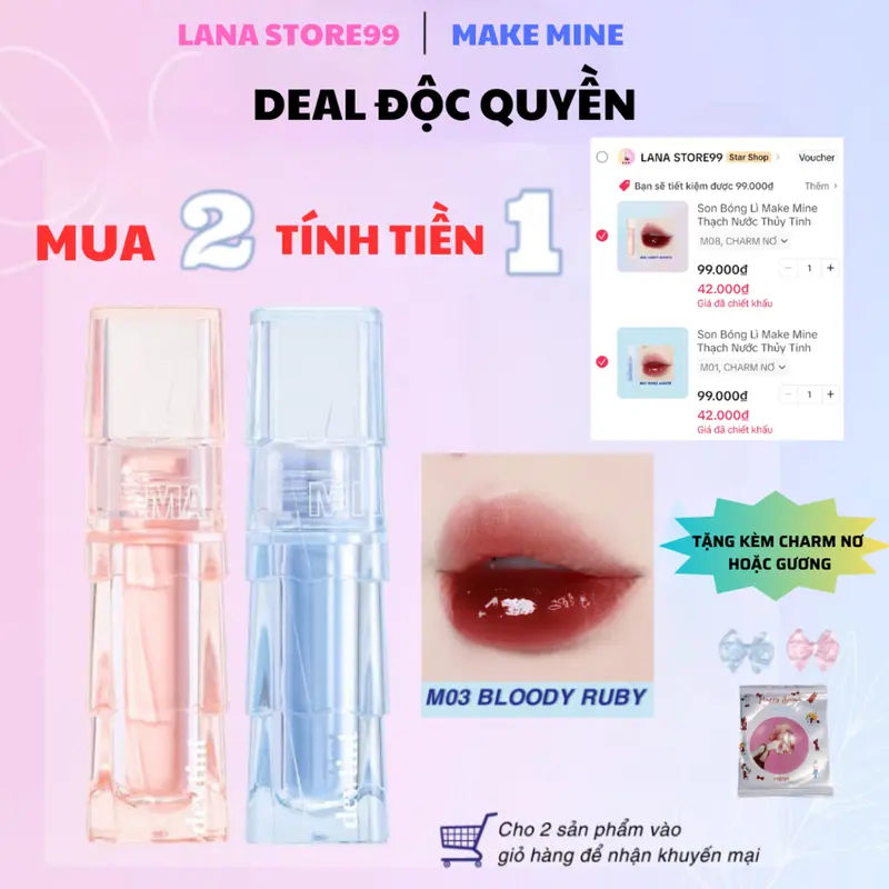 Son Bóng Lì Make Mine Thạch Nước Thủy Tinh Trang Điểm Son Môi Nữ Women Cosmetic Mỹ Phẩm 0
